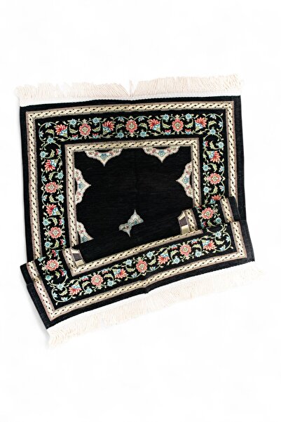 Öz Kadife Chenille Prayer Rug – Floral Embroidered Lined Design with Mihrap – Dowry Gift