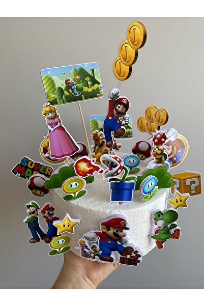 nerisdesign Super Mario Temalı Pasta Üstü Süs Seti – Doğum Günü, Cake Topper
