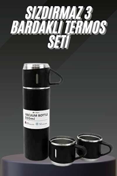 ZERO LAND Lvsqvr Thermos Set Stainless Steel Vacuum Flask Set with 3 Cups 500 ml up to 12 Hours (04158) Heat