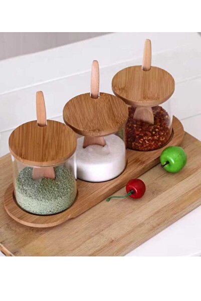 JHTshop Glass Spice Jar Set, Stylish 3-Piece, 3-Piece Glass Spice Bowl with B...