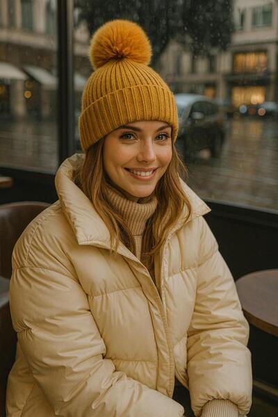 BALIENTE Safran Corded Fabric Plush Pompom Women's Beret