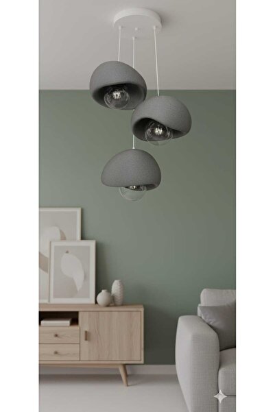 Dropcek eticaret Beton Görünümlü Gri İskandinav &Bohem Tarz 3’lü Sarkıt Avize Profesyonel Tasarım Ampul hediye