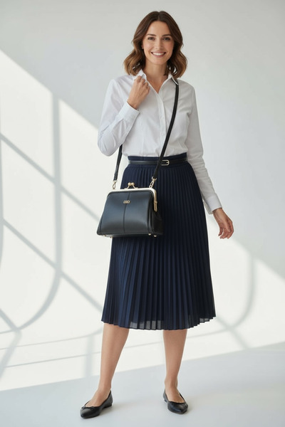 Crazy Women's Black Gold Detailed Soft Leather-Look Scholarship Shoulder and Hand Bag