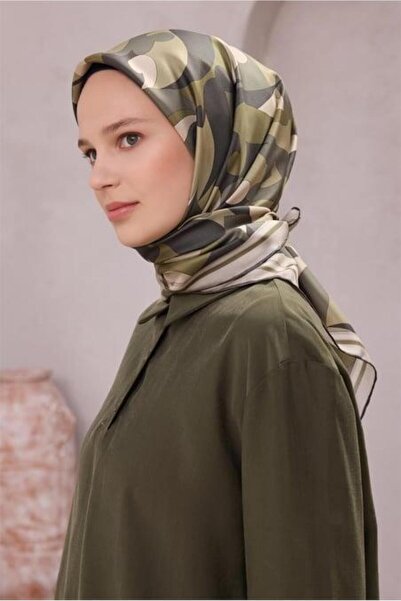 Belli Tivil Saf İpek Eşarp IST 4213 - 33 Yeşil Geometrik Desen