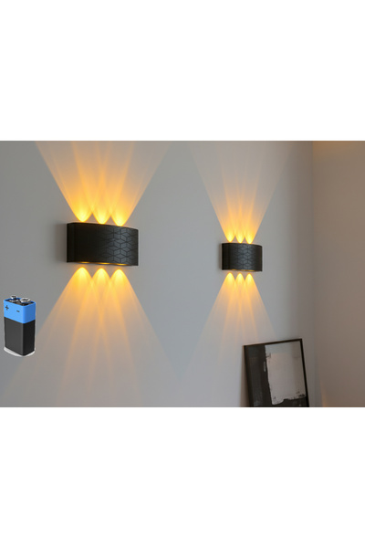 gaziantepavize Geometrik Deren Siyah Kasa Günışığı Anahtarlı Dekoratif Ledli Pilli Aplik - Tek Adet