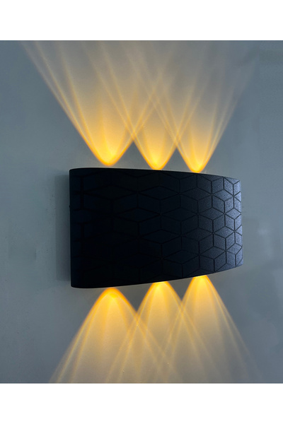 gaziantepavize Geometrik Deren Siyah Kasa Günışığı Anahtarlı Ledli Elektrikli Aplik - Tek Adet - PİLLİ DEĞİLDİR