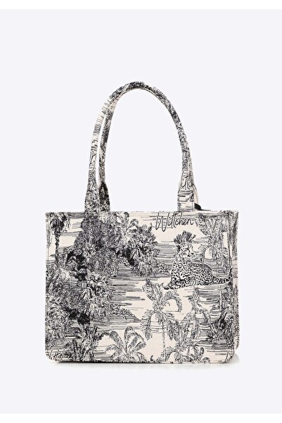 Wittchen Women's Jacquard Shopper Bag with Tassel, Black and Cream, Black and...