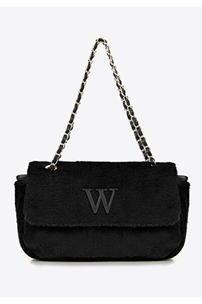 Wittchen Geantă crossbody pentru femei cu blană, poliester negru