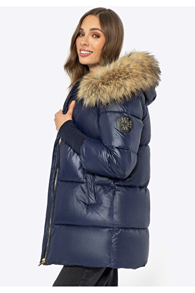 Wittchen Women's Jacket with Fur Hood Navy Blue Nylon