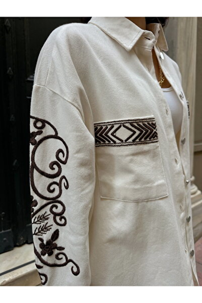 MİA NOURA Women's Front Beaded Gabardine Shirt and Pants Set