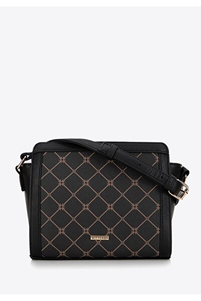 Wittchen Geantă crossbody pentru femei din piele neagră cu monogramă