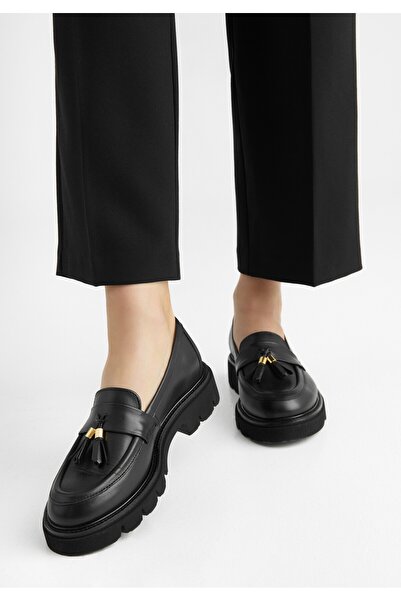 Wittchen Women's Leather Loafers with Tassel Black Leather