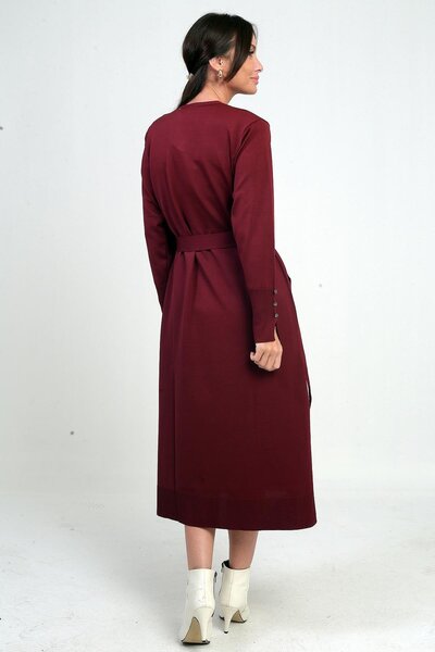 By Saygı Women's Long Cardigan with Button Detail on the Sleeves, Pockets, and Side Slits