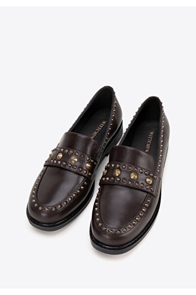 Wittchen Women's Leather Loafers with Decorative Rivets Brown Leather