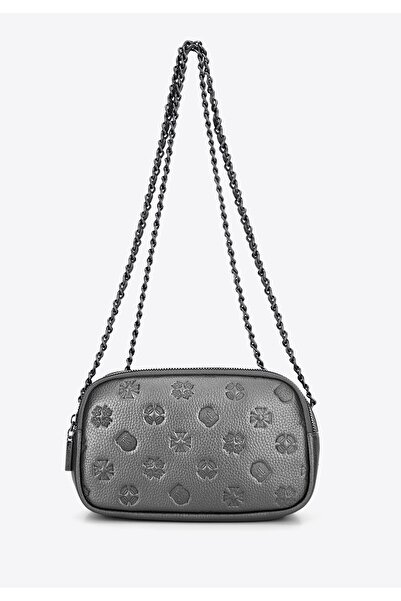 Wittchen Women's Leather Crossbody Bag with Silver Chain, Silver Leather