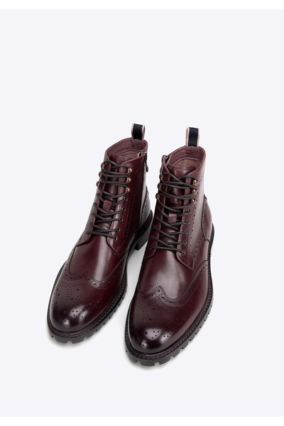 Wittchen Men's leather ankle boots with perforations, burgundy, burgundy, leather