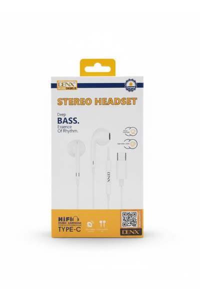 Denx Deep Bass Stereo Wired Earphones | Type-C Port | Music Headphones (DX301-B)