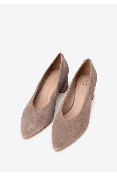 Wittchen Women's Suede Pumps with Cutout on the Block Heel, Beige, Beige Sued...