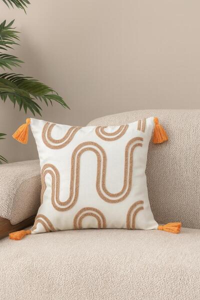 SWITA Comfort Series Punch Embroidered Linen Throw Pillow Cover 43X43 cm