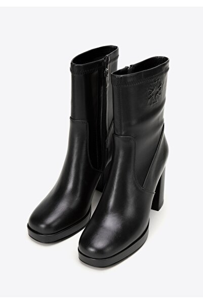 Wittchen Ghete de damă cu toc înalt și monogramă din piele neagră