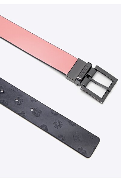 Wittchen Women's leather belt with pink and navy blue embossing, navy blue and pink, leather
