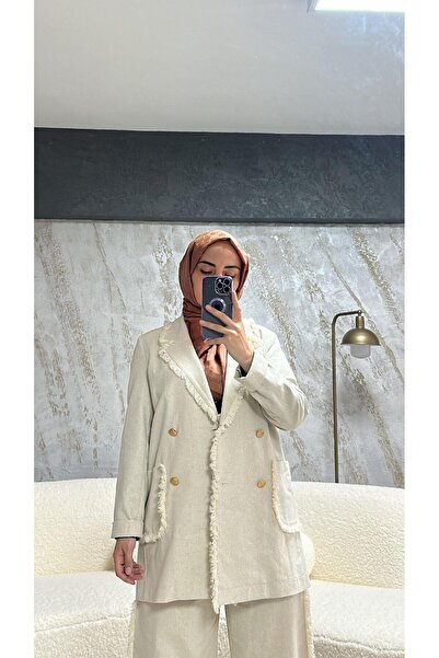 Touche Püsküllü Keten Ceket Natural