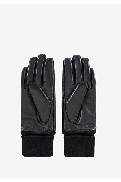 Wittchen Women's Leather Gloves with Fabric Cuffs Black Leather