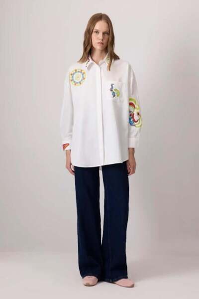 Touche Nakış Detaylı Gömlek Ekru