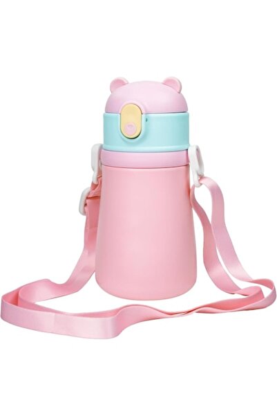 OEM Sticlă cu pai pentru copii, 355 ml, termos din oțel inoxidabil, fără BPA, mâner ergonomic, roz