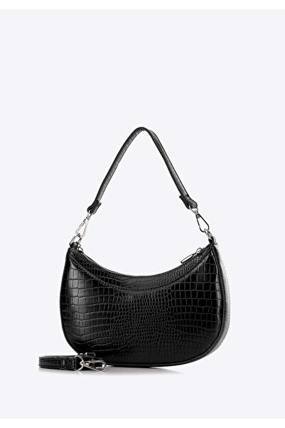 Wittchen Geantă de damă tip baghetă cu lanț croco, neagră și argintie, neagră...