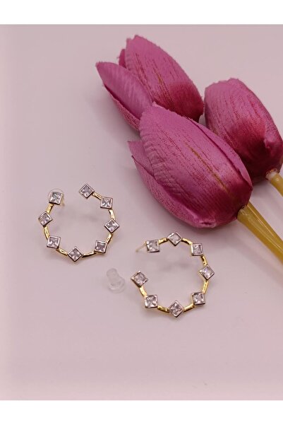 RP COMPANY أقراط من الذهب، حجر مربع الشكل، فولاذ دائري الشكل