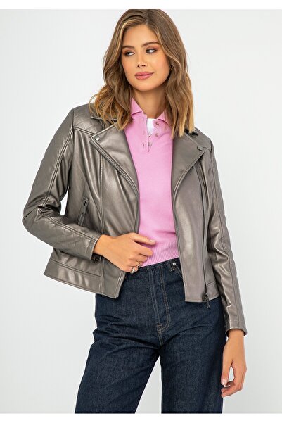 Wittchen Geacă de damă tip biker, confecționată din piele, maro metalizat, maro deschis, piele