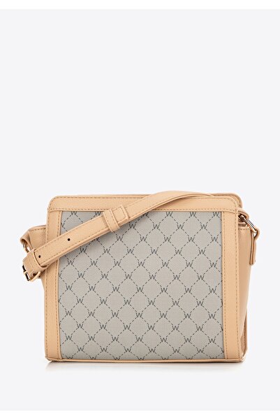 Wittchen Geantă crossbody pentru femei, bej cu monogramă, piele