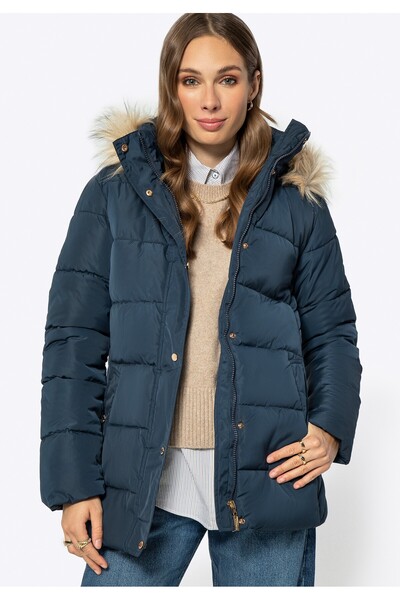 Wittchen Jachetă matlasată pentru femei cu monogramă, bleumarin, din poliester