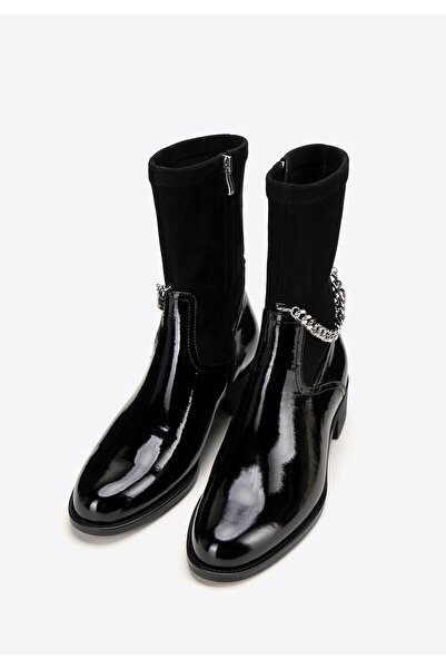 Wittchen Ghete de damă din piele cu lanț, piele neagră