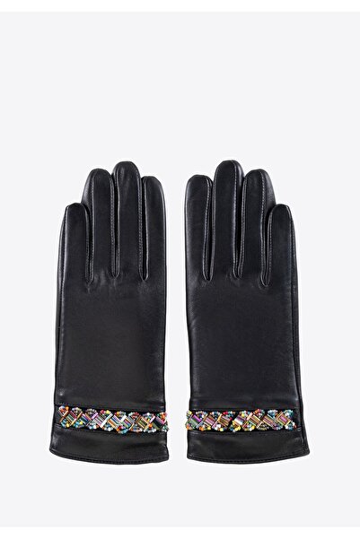 Wittchen Women's Leather Gloves with Beads Black Leather