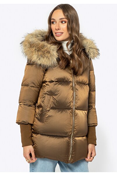 Wittchen Jachetă de damă cu glugă din blană, nailon auriu