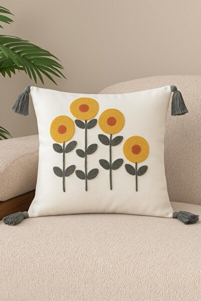 SWITA Comfort Series Punch Embroidered Linen Throw Pillow Cover 43X43 cm