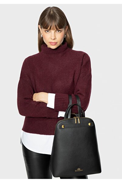 Wittchen Rucsac din piele pentru femei, trapezoidal, negru, piele neagră