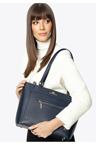 Wittchen Geantă de damă din piele cu buzunare, bleumarin, bleumarin, piele