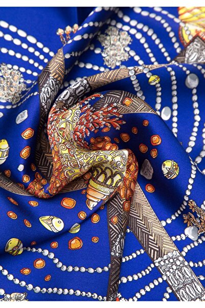 Wittchen Eșarfă de mătase pentru femei cu motiv nautic, bleumarin și auriu, mătase bleumarin și auriu