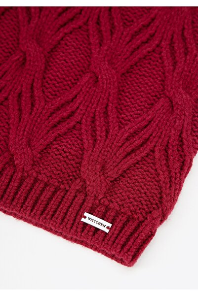 Wittchen Woman Women's scarf with braided weave, burgundy, burgundy viscose