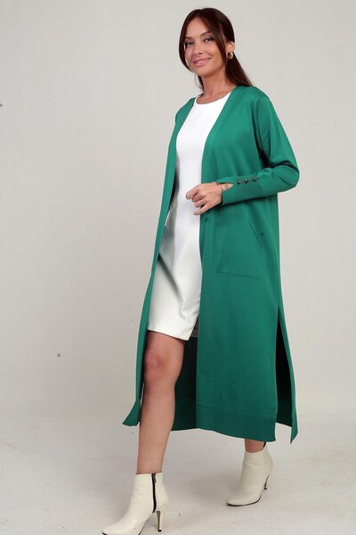 By Saygı Γυναικεία μακριά ζακέτα με λεπτομέρεια με κουμπιά στα μανίκια και σκισίματα στα πλαϊνά