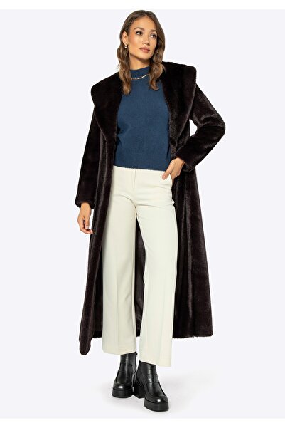 Wittchen Haină de blană artificială pentru femei, clasic, maro închis, maro î...