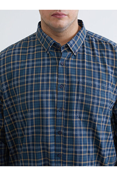 LC Waikiki Green Plus Size Regular Fit Long Sleeve Plaid Gabardine Men's Shirt