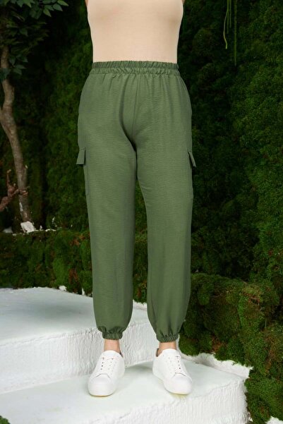 RMG Gamze Moda Elastic Waist Snow Cargo Pocket Large Size Pants