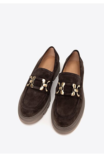 Wittchen Women's Suede Moccasins with Decorative Chain, Brown, Suede Leather