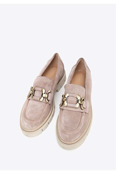 Wittchen Women's suede moccasins with decorative chain, beige, suede leather