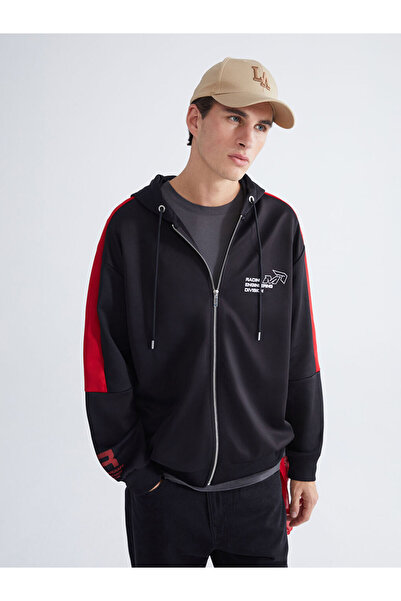 LC Waikiki Black Hooded Long Sleeve Men's Zip-Up Sweatshirt