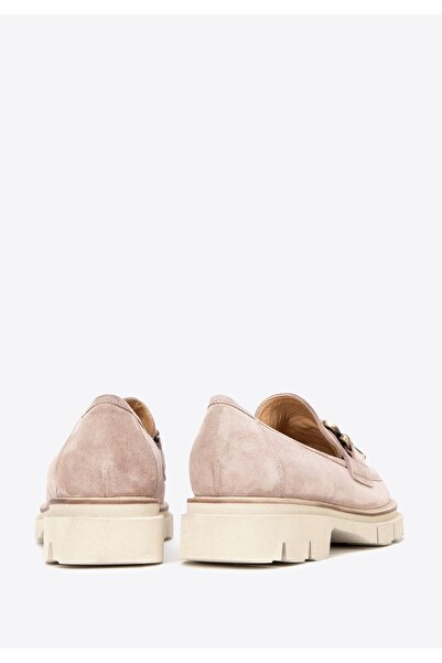 Wittchen Women's suede moccasins with decorative chain, beige, suede leather